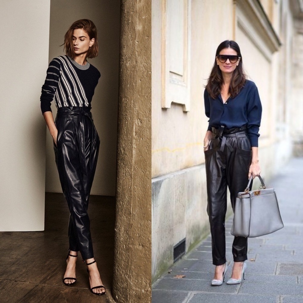 Equipment Isidore Leather Navy Paperbag Pants 6